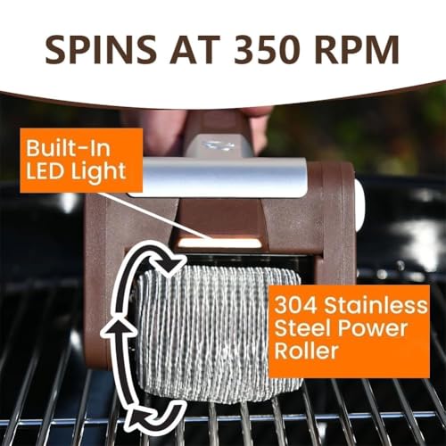 Limpiador de parrilla eléctrico inalámbrico, sin cerdas, con luz LED, rodillo desmontable para una limpieza eficaz de la barbacoa