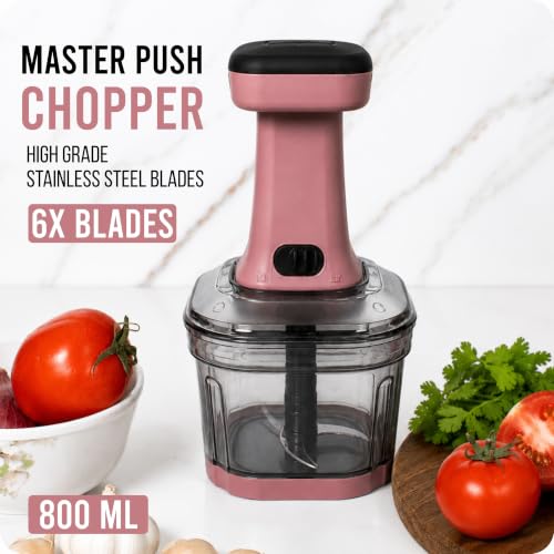 Image of TEKCOOL Food Chopper 800ml, 4 Blade Steel Large Manual Hand-Press Vegetable Chopper Mixer Cutter to Cut Onion, Salad, Tomato, Potato (Dusty Blush)