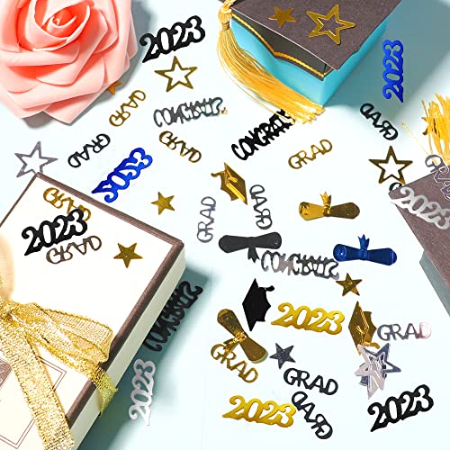 Diydec Graduation Confetti 2023, Bright Grad Star Cap Diploma Table Confetti Decoration For Grad Party (Gold Black Sliver And Blue Colors) #TOP2
