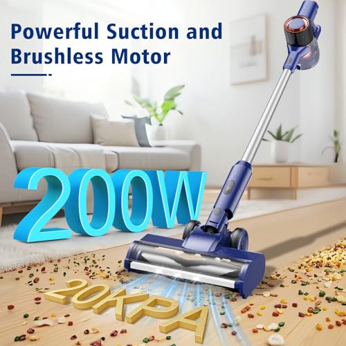 Tiazhan Aspiradora Sin Cable, 20Kpa/200W/50Min, 1,2 litros Capa Filtrante Lavable, Pantalla Animada Led y Cepillo Antienredos Mejorado, Aspirador de Pared Recargable para Polvo Fino, Pelo de Mascotas - imagen 2