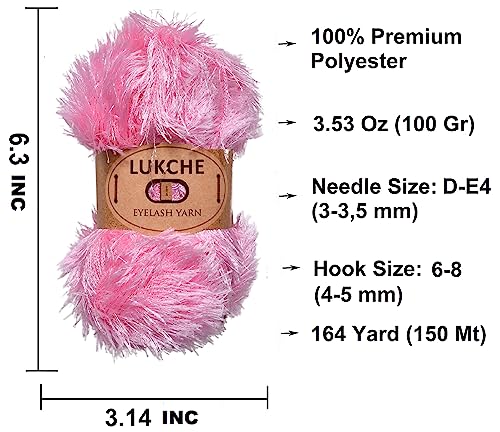 Image of Eyelash Fun Fur Yarn Premium 100% Polyester 164 Yds (150 Mt), 3.53 Oz (100 Gr) Colorful Crochet Yarn Dıy Hand Knitting. (Pink, 1 Skein)