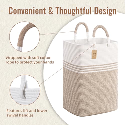 Laundry-Basket-HamperBlanket-StorageDirty-Clothes-Hamper-with-Swivel-HandlesWoven-Cotton-Rope-Toy-BasketsBlanket-Basket-Living-RoomDecorative-Hampers-for-NurseryBedroomWhite-Linen60L