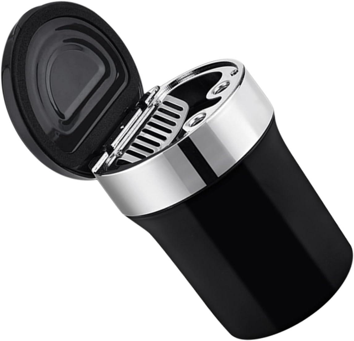 NUOBESTY Car Ashtray LED Ash Holder with Lid Metal Smokeless Cigarette Butt Container for Vehicle Interior and Home Use, Portable Lighted Ashtray with Silver and Black Finish