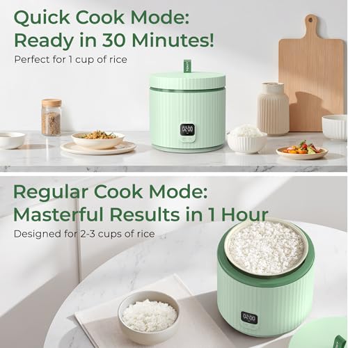 Image of Compact Mini Rice Cooker Small Kitchen 3-Cup (Uncooked) / 6-Cup (Cooked), Non Stick Ceramic Inner Pot Rice Maker, 24H Timer Delay, Auto Keep Warm, 8 Functions Multicooker For Brown Rice, Steam, Soup