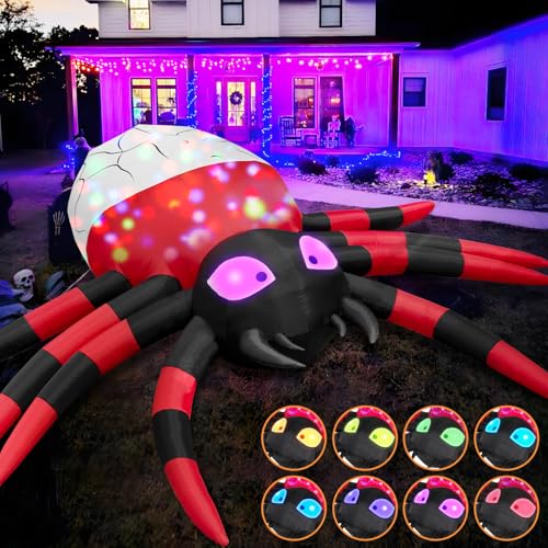 Kendane 12FT Halloween Inflatable Scary Spider Decorations Outdoor Halloween Blow Up Yard Decorations Built-in Rotating LED Lights Party Decorations Haunted House Decor for Garden Lawn.