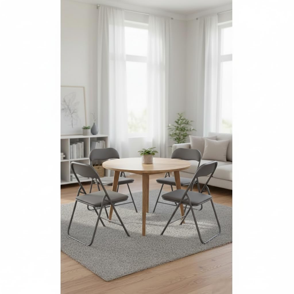 Generisch Klappstuhl 4er Set SAMT COOL GRAU | Eleganter Faltstuhl Gepolstert | Max. 100 kg | Robuster Gästestuhl, Platzsparend & Bodenschonend für Küche, Balkon & Events