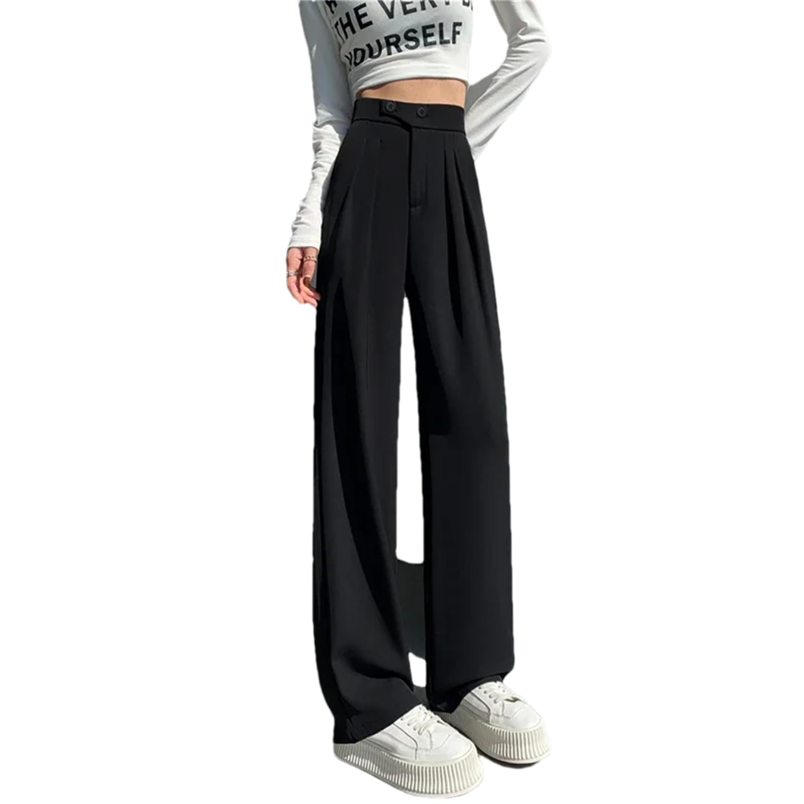 Hndudnff Pantaloni da donna a vita alta a gamba larga estivi eleganti dritti larghi pantaloni da lavoro aziendali