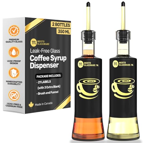 Mosto 2 Coffee Syrup Dispenser - Leak-Free Glass Syrup Dispenser for Coffee Bar- Perfect Alternative to Coffee Syrup Pump Dispenser-cool gifts for coffee lovers-Coffee Syrup Pump- Coffee Syrup Bottle
