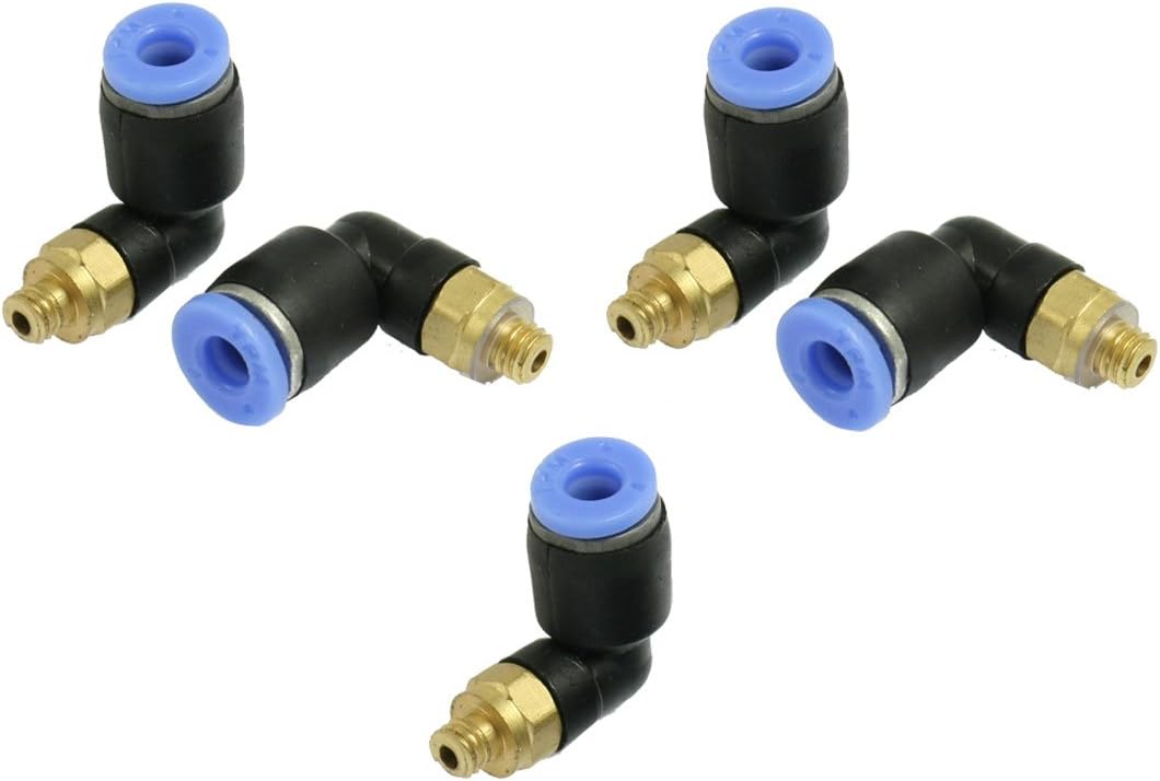 Sourcingmap Pneumatic 4mm x 5mm Elbow Quick Fitting Tube Connector 5 Pcs, Multicolor