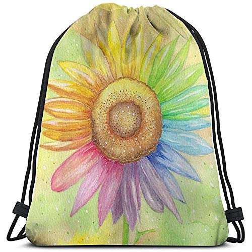 Hgdfhfgd Bolsas con cordón de Gimnasio  Mochila con Asas de Girasoles arcoíris Saco