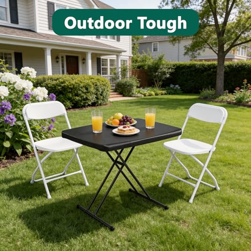Image of 30in Folding Table, Portable Picnic Table with Adjustable Height, Foldable TV Tray Table & Laptop Desk for Small Spaces, Patio, Camping, BBQ, No Assembly Needed, Black