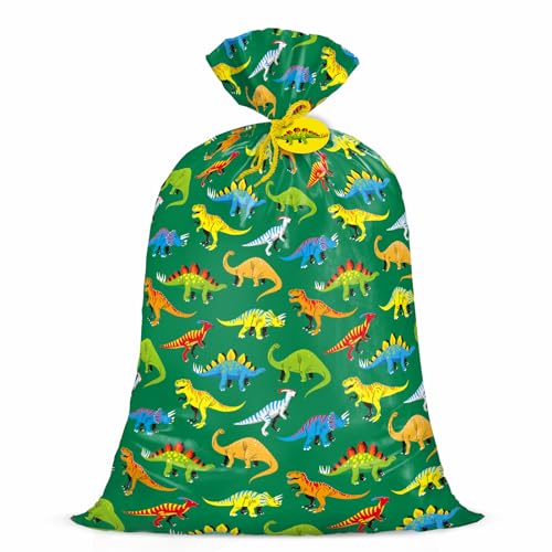 WRAPAHOLIC 56 Extra Large Dinosaur Gift Bag - Green Dinosaur Jumbo Bike Bag Gift Wrap for Girl Kids Boy Birthday Baby Shower Dino Party - 56 H x 36 W