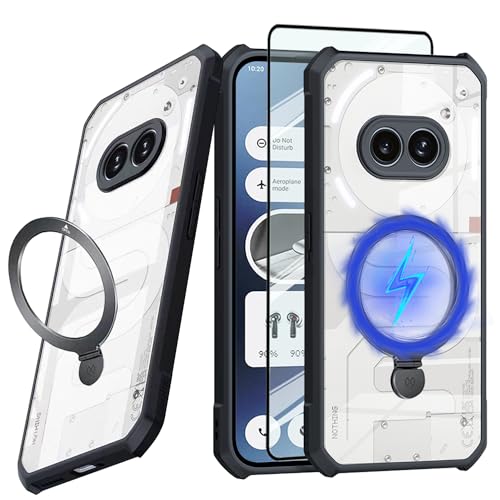 Image of for Nothing Phone 2A /2A Plus Case with Ring Stand Holder [Compatible with Magsafe] TPU Bumper + Acrylic Back Military Grade Airbags Shookproof Drop Protection [1 Tempered Film],Stand Black