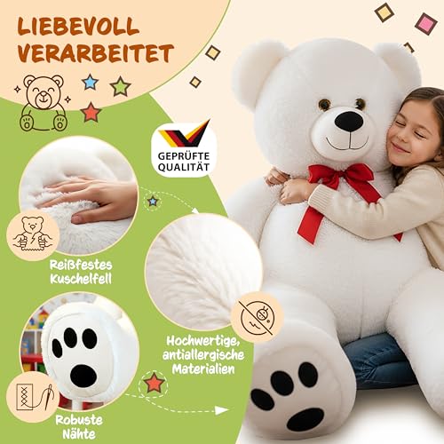 monzana® Teddybär L - XXXL 50-175cm Weiches Fell Schleife Tatzendruck Geschenk Plüschtier Kuscheltier Stofftier Riesen Teddy Bär