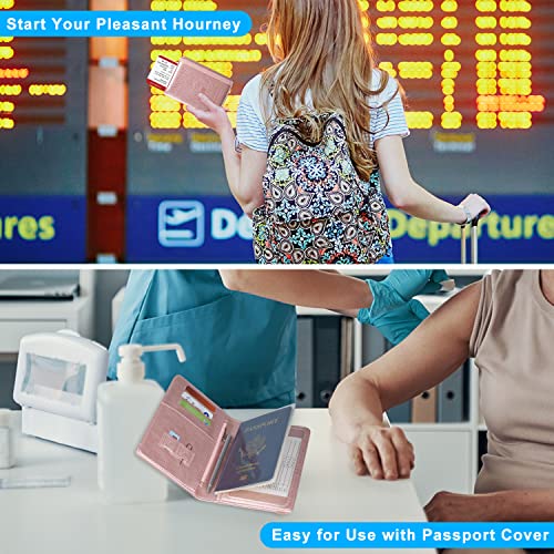 Acdream Passport And Vaccine Card Holder Combo With Zipper Pocket, Cover Wallet, Vaccination Card Slot, Leather Travel Documents Organizer Protector, Rfid Blocking, For Women/Men, Rose Gold #TOP5