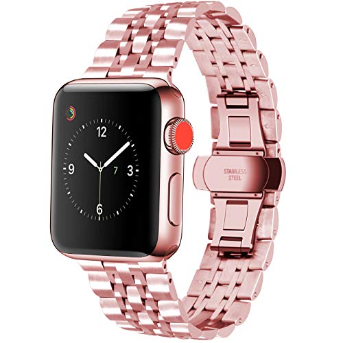 Juntan Compatible Metal Watch Strap for iWatch Smart Watch Band Series 6 SE 5 4 3 2 1 Sport All Models 38mm/40mm Rose Gold