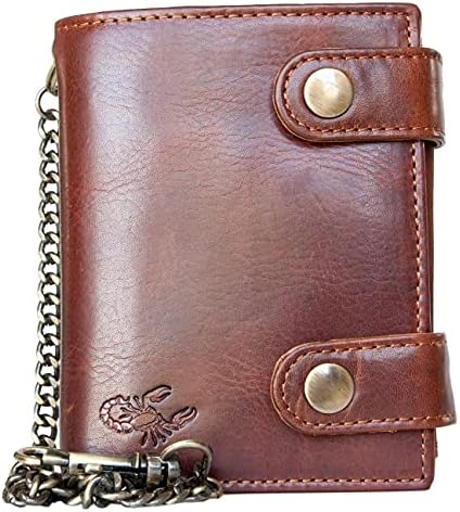 Men's RFID Genuine Leather Biker's Wallet with Metal Chain to Hang with Scorpion