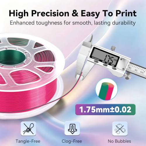 Image of Kingroon PLA Filament, Multicolor Silk PLA Filament, Tri Color 3D Printer Filament, 1.75 mm, Dimensional Accuracy + /- 0.03 mm, 1kg Spool(2.2lbs), Green Gold Red