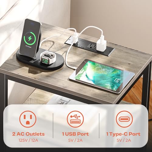 image for SUPERJARE Nightstand with Charging Station, Bed Side Table with Adjust