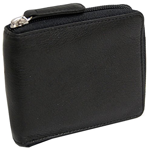 RFID Zippered Passcase Leather Mens Bifold Wallet - 1225, Black, One Size