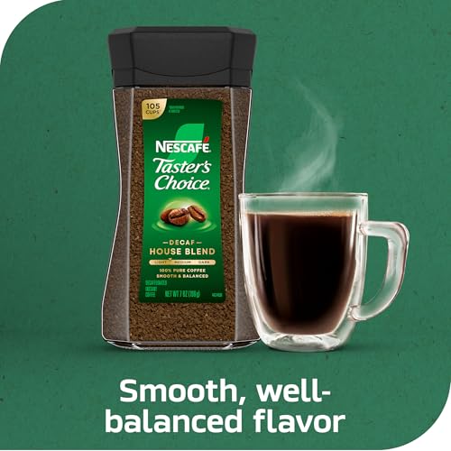 Image of NESCAFE Taster's Choice Instant Coffee,Medium Light Roast Coffee,Decaf House Blend,(7 Oz Each),(Pack of 4)