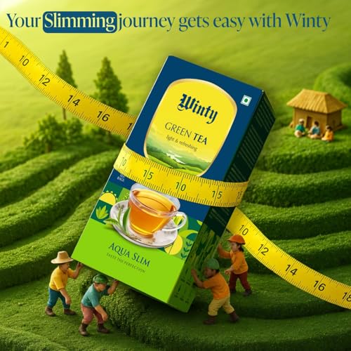 Image of Winty Aqua Slim Green Tea - 30 Compostable Tea Bags | With Garcinia, Moringa & Jasmine | Premium Herbal Ingredients | Aromatic Blend with No Preservatives | For Weight Management & Detox | Herbal Tea Bags