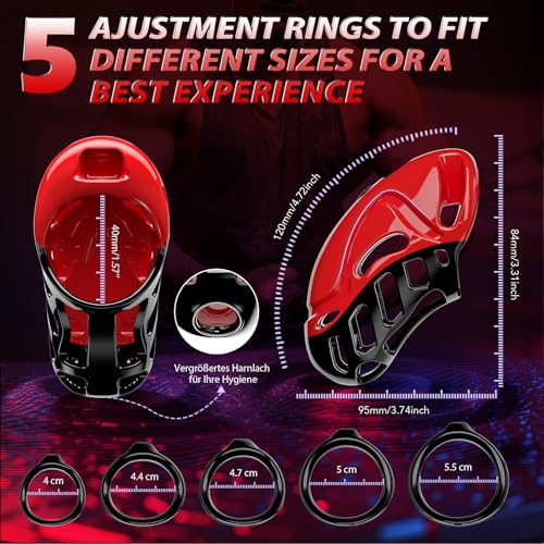 Chastity Cage Männer Sex Spielzeug für die Männer - Peniskäfig Keuschheitskäfig Herren SM Fetisch Extrem Penis Bondage, Keuschheitsgürtel Sexspielzeuge mit 5 Größen Penisringe 2 Schlüssel & 1 Schloss
