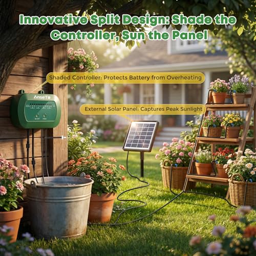 Solar Drip Irrigation System, Automatic Watering Kit with Split Design & Anti-Siphon Valve, 12 Modes Garden Irrigation System with 49ft Hose for 15 Potted Plants, Patio, Balcony & Greenhouse - Image 3