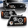 AmeriLite Black Projector Headlights Halo for Ford F-150 - Passenger and Driver Side