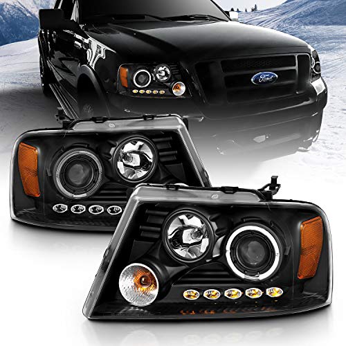 AmeriLite Black Projector Headlights Halo for Ford F-150 - Passenger and Driver Side