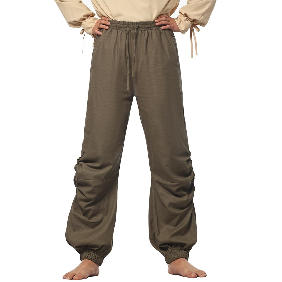 BPURB Men's Pirate Pants Vintage Medieval Renaissance Lounge Costume Loose Elastic Waist Pants Viking Navigator Trousers - Image 2