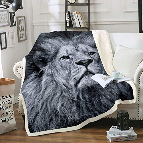 Lion Fleece Blanket Queen 90"X90" Spray Lion Printed Blanket Throw African Safari Animals Blanket Throw For Kids Boys Youth Adult Glitch Effect Speed Wild Animal Nature Fuzzy Blanket Sofa Decor #TOP25