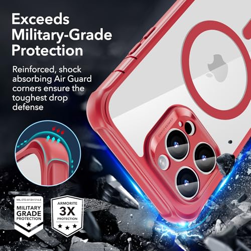 Image of ESR for iPhone 14 Pro Max Case, Compatible with MagSafe, Full-Body Military-Grade Drop Proof Case for iPhone 14 Pro Max with Built-in 9H+ Tempered Glass Screen Protector, Clear Red