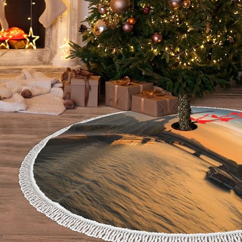 Jupe de sapin de Noël 122 cm coucher de soleil pour soirée de réveillon - 2