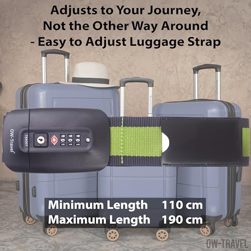 OW-Travel Personalised Luggage Straps with Locks for Suitcases (1 Pack Grey/Green) Easy to Spot TSA Suitcase Straps with Luggage Labels. TSA Approved Locks Bag. Lockable Travel Belt - Image 6