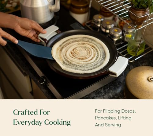 Image of Ember Cookware Silicone Flip Spatula 34 cm | 230C Heat Resistant | Wide, Versatile Spatula for Dosa, Pancakes & Cutlets | Platinum Grade Silicone | Non Scratch Seamless Unibody Design | Blue