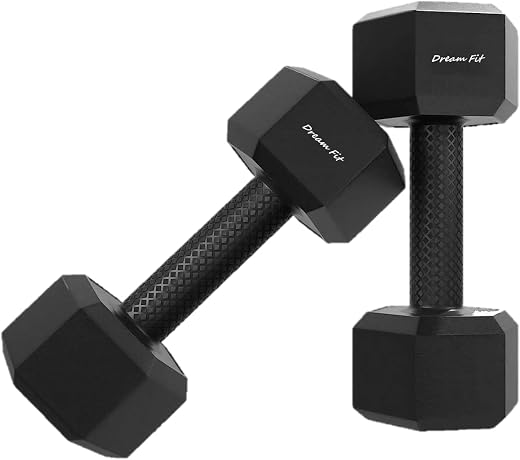 DREAM FIT PVC Hex Fixed Dumbbells Set for home gym - 1 pair (10Kg (5Kg x 2))