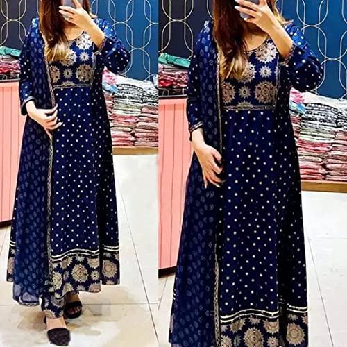 Image of ANNI DESIGNER Women's Cotton Blend Straight Kurta with Pant & Dupatta