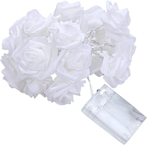 Levmjia Guirnalda de luces que funcionan con pilas para interiores con luz LED rosas blancas con luz cálida