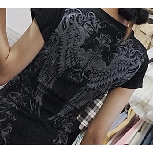 Grunge Shirts 2000s Clothing Women Vintage Graphic Tees Y2k Short Sleeve Goth Tops Teens Emo Clothes Streetwear3