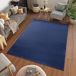 TAPISO Mono Alfombra de Pelo Corto Resistente Duradero Diseño Moderno Azul Marino Alfombra Interior de Salón Habitación Dormitorio Cocina Comedor Oeko-Tex 140 x 200 cm