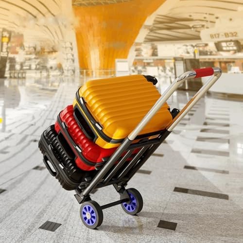 Luggage Trolley Cart with Adjustable Folding Hand Truck and 3 Elastic Ropes, 70kg Capacity for Outdoor Travel, Grocery Shopping, and Moving