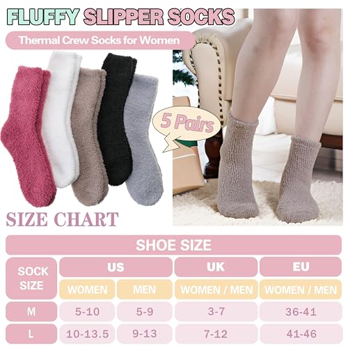 Image of Fuzzy Socks Warm Fluffy Winter Cozy Thick Plush Slipper Sleep Comfy Crew Socks for Women & Men 5 Pairs