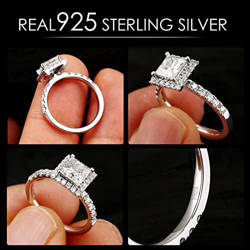2ct Princess Cut Moissanite Engagement Rings for Women, D Color VVS1 18K white glod plated 925 Sterling Silver Lab Created Diamond Promise Halo ring Valentine's day jewelry gifts4