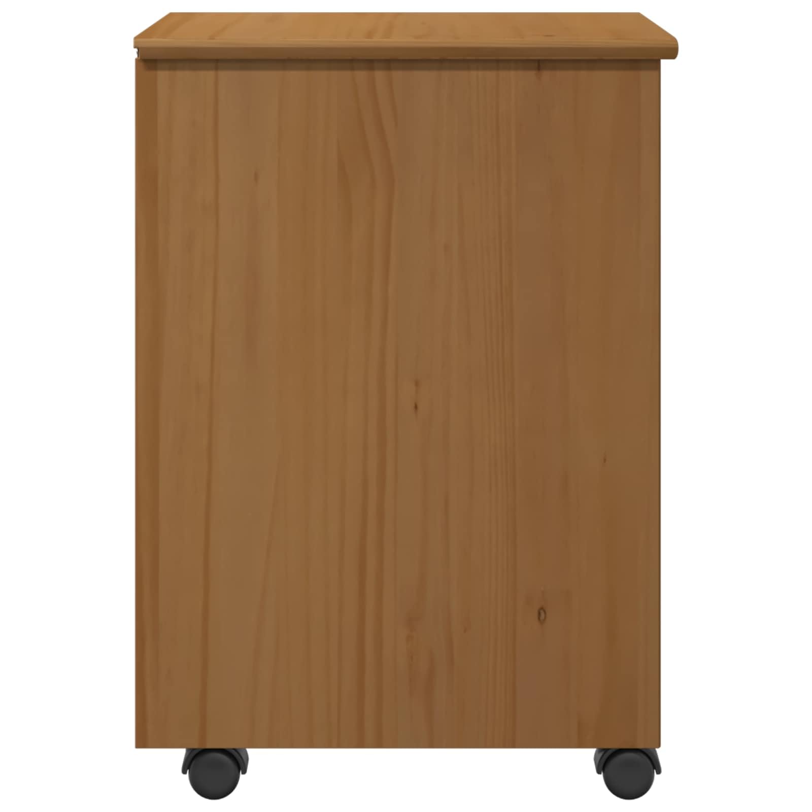 Rollschrank Moss Honigbraun aus massivem Kiefernholz 34 x 39 x 56 cm mit 4 Schubladen und Rollen vielseitiger Mehrzweckschrank für Büro, Wohnzimmer, Flur mit Stauraum und Ordnung
