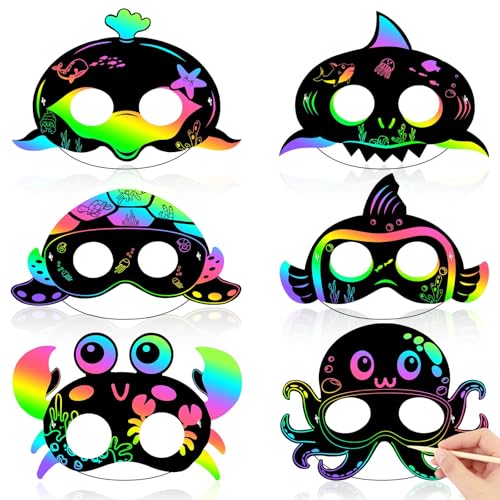 Masques à gratter multicolores arc-en-ciel carton noir pochette loisirs créatifs