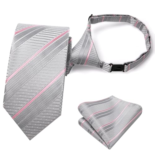Image of Hi-Tie Boys Tie Pre-Tied Pocket Square Set Adjustable Kids Neckties Age 7-11 Years School UniForm Graduation