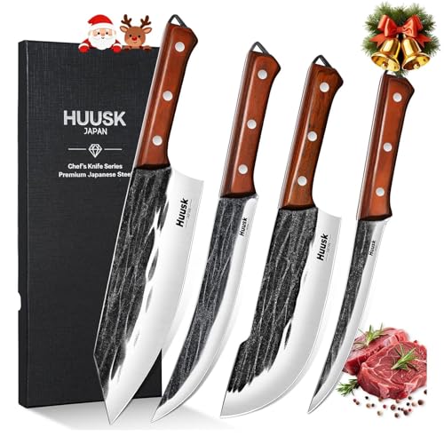 Huusk 4 PCS Hand Forged BBQ Knife Set