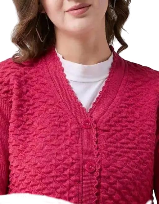 Mohan Traders' Winter Soft Knit Solid Full Sleeves Button Down Woolen Pullover for Women_MHN_DPink_Solid_128-picture-26
