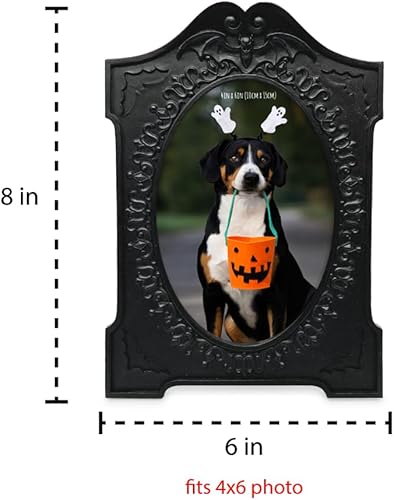 Miniatura 4 de Isaac Jacobs - Marco de fotos de Halloween con forma de lápida de 4 x 6 pulgadas, mesa de fotos y exhibición de pared, exhibición colgante y